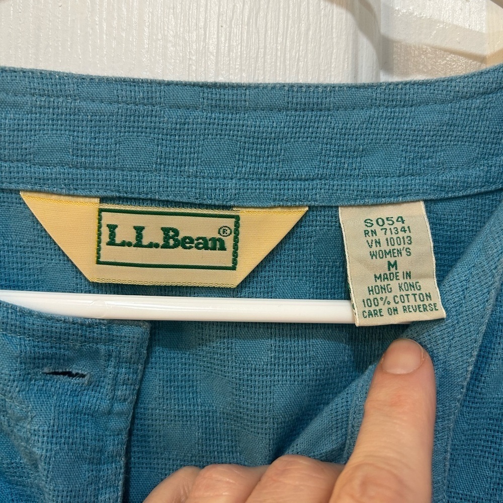 Vtg L.L.Bean Textured Waffle Pattern Button Down … - image 3